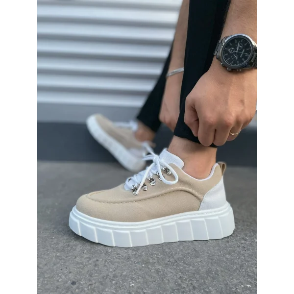 JY010 Cloud Bağcıklı Süet Erkek Günlük Sneaker Ayakkabı SBT - Krem/Beyaz