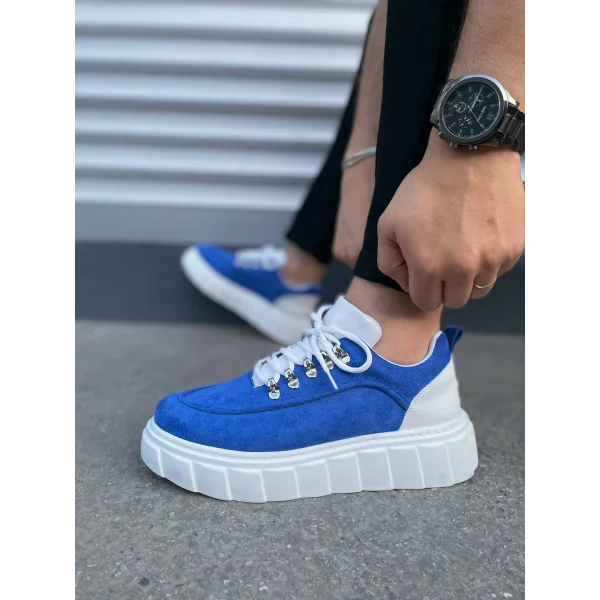 JY010 Cloud Bağcıklı Süet Erkek Günlük Sneaker Ayakkabı SBT - Mavi/Beyaz