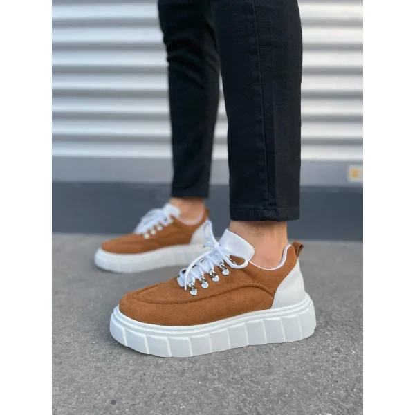 JY010 Cloud Bağcıklı Süet Erkek Günlük Sneaker Ayakkabı SBT - Taba/Beyaz