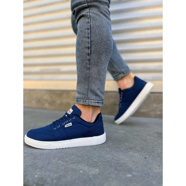 JY0118 REX Bağcıklı Keten Kumaş Erkek Günlük Sneaker Ayakkabı KBT - Lacivert