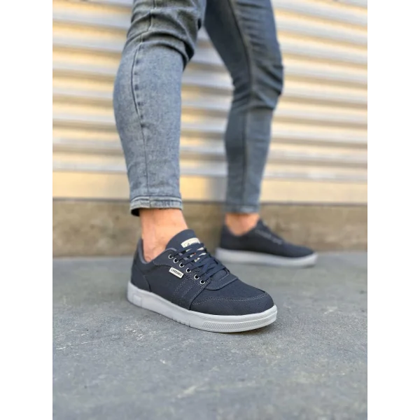 JY0118 REX Bağcıklı Keten Kumaş Erkek Günlük Sneaker Ayakkabı KGT - Füme