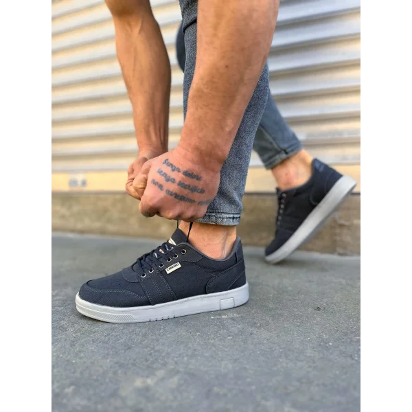 JY0118 REX Bağcıklı Keten Kumaş Erkek Günlük Sneaker Ayakkabı KGT - Füme