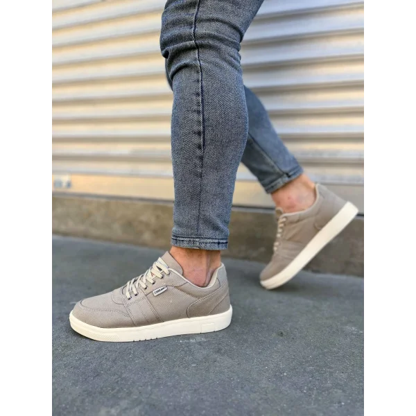 JY0118 REX Bağcıklı Keten Kumaş Erkek Günlük Sneaker Ayakkabı KKT - Bej