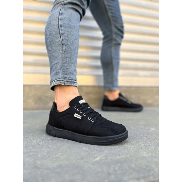 JY0118 REX Bağcıklı Keten Kumaş Erkek Günlük Sneaker Ayakkabı KST - Siyah