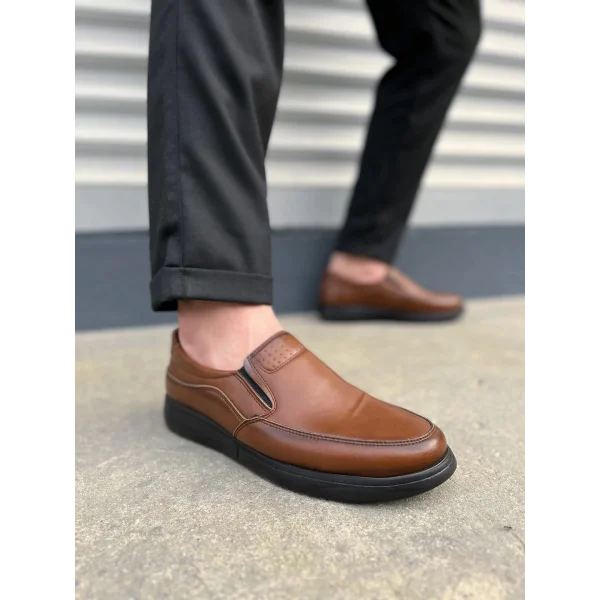 JY0410 Classique Bağcıksız Cilt Erkek Günlük Klasik Ayakkabı CST - Kahverengi