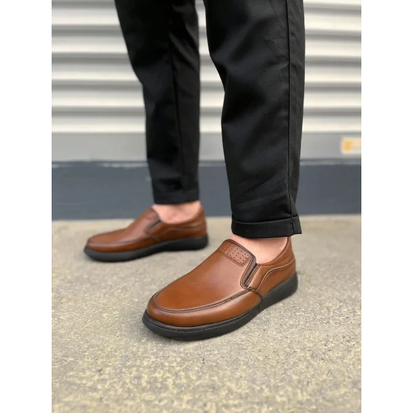 JY0410 Classique Bağcıksız Cilt Erkek Günlük Klasik Ayakkabı CST - Kahverengi