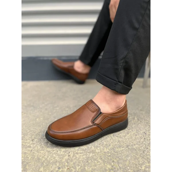 JY0410 Classique Bağcıksız Cilt Erkek Günlük Klasik Ayakkabı CST - Kahverengi