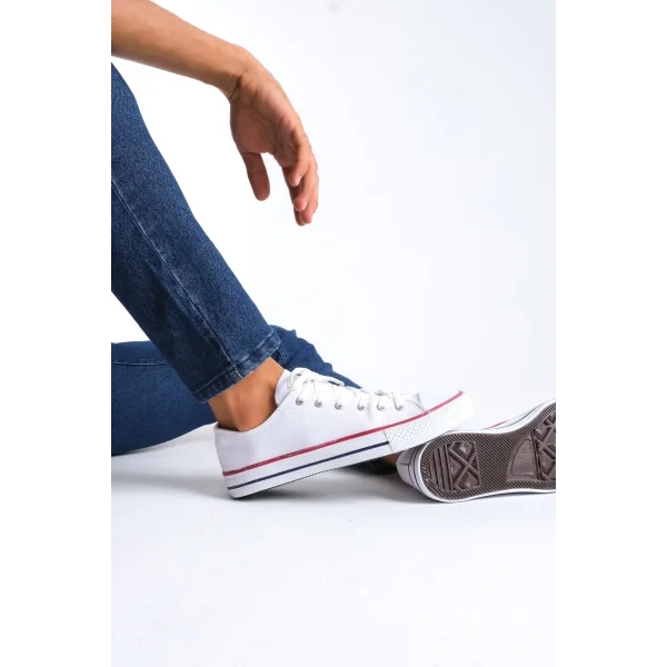 JY0422 Luke Bağcıklı Keten Kumaş Erkek Günlük Sneaker Ayakkabı KBT - Beyaz