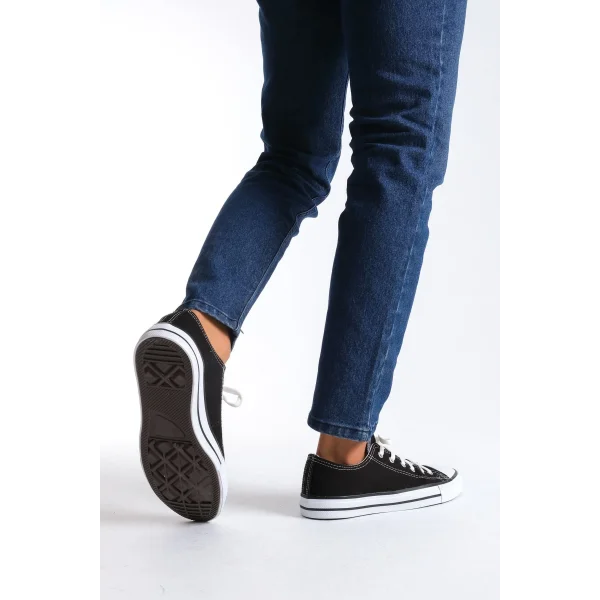 JY0422 Luke Bağcıklı Keten Kumaş Erkek Günlük Sneaker Ayakkabı KBT - Siyah