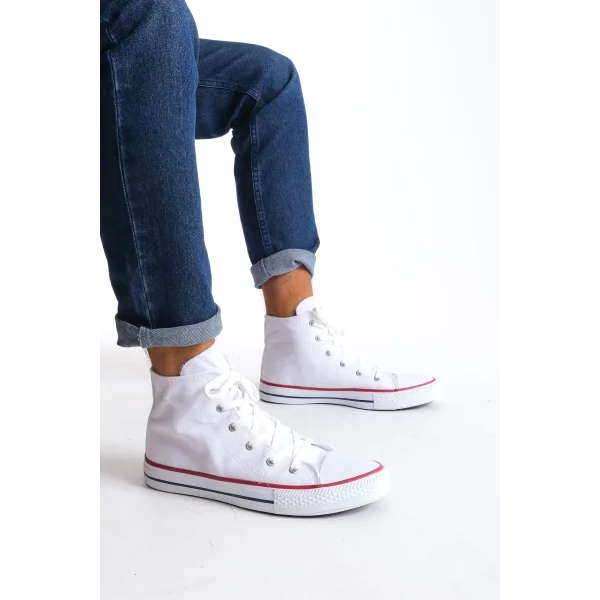 JY0423 AXE Bağcıklı Keten Kumaş Erkek Günlük Sneaker Ayakkabı KBT - Beyaz