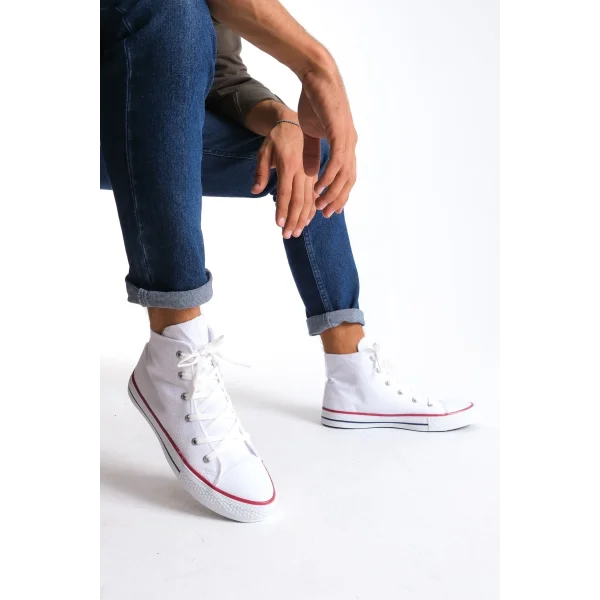 JY0423 AXE Bağcıklı Keten Kumaş Erkek Günlük Sneaker Ayakkabı KBT - Beyaz