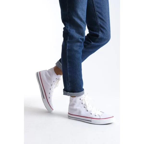 JY0423 AXE Bağcıklı Keten Kumaş Erkek Günlük Sneaker Ayakkabı KBT - Beyaz