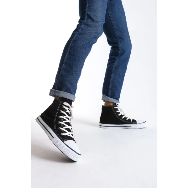 JY0423 AXE Bağcıklı Keten Kumaş Erkek Günlük Sneaker Ayakkabı KBT - Siyah