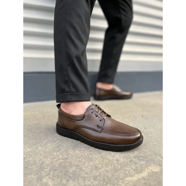 JY0510 Clasica Bağcıklı Cilt Erkek Günlük Klasik Ayakkabı CST - Kahverengi