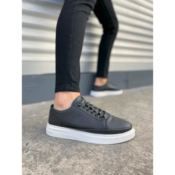 JY0535 Prime Bağcıklı Cilt Erkek Günlük Sneaker Ayakkabı CBT - Siyah