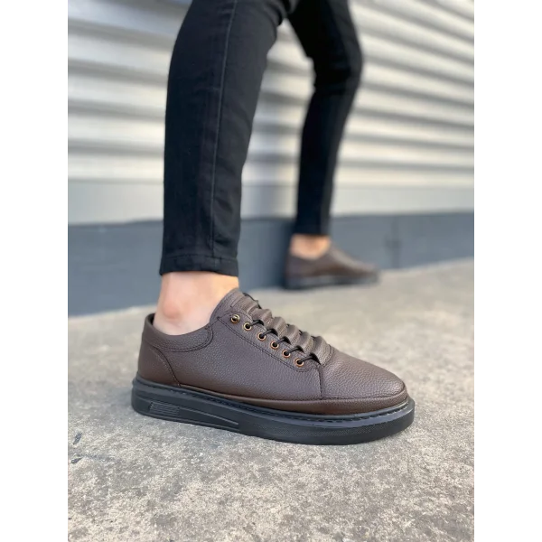 JY0535 Prime Bağcıklı Cilt Erkek Günlük Sneaker Ayakkabı CST - Kahverengi