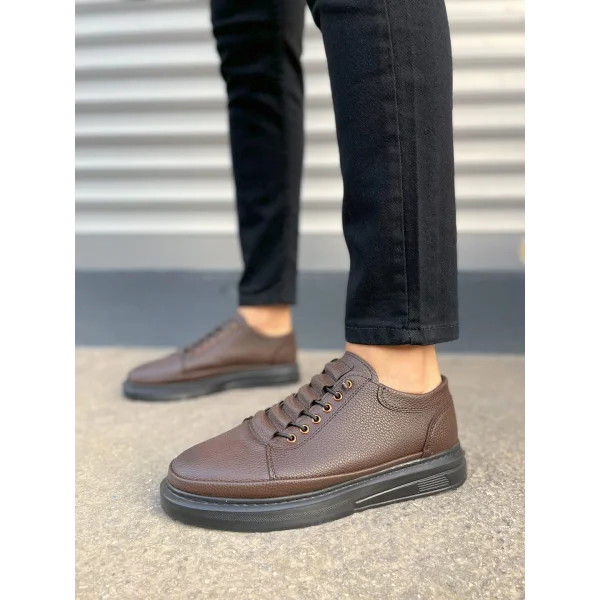 JY0535 Prime Bağcıklı Cilt Erkek Günlük Sneaker Ayakkabı CST - Kahverengi
