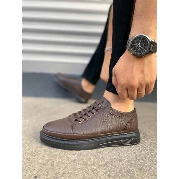 JY0535 Prime Bağcıklı Cilt Erkek Günlük Sneaker Ayakkabı CST - Kahverengi