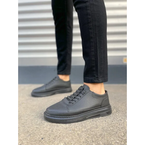 JY0535 Prime Bağcıklı Cilt Erkek Günlük Sneaker Ayakkabı CST - Siyah