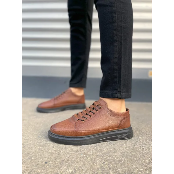 JY0535 Prime Bağcıklı Cilt Erkek Günlük Sneaker Ayakkabı CST - Taba