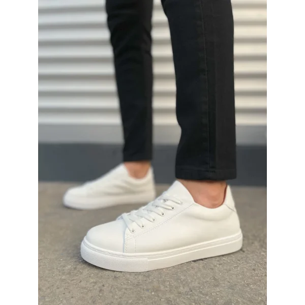 JY122 Mode Bağcıklı Cilt Erkek Günlük Sneaker Ayakkabı CBT - Beyaz