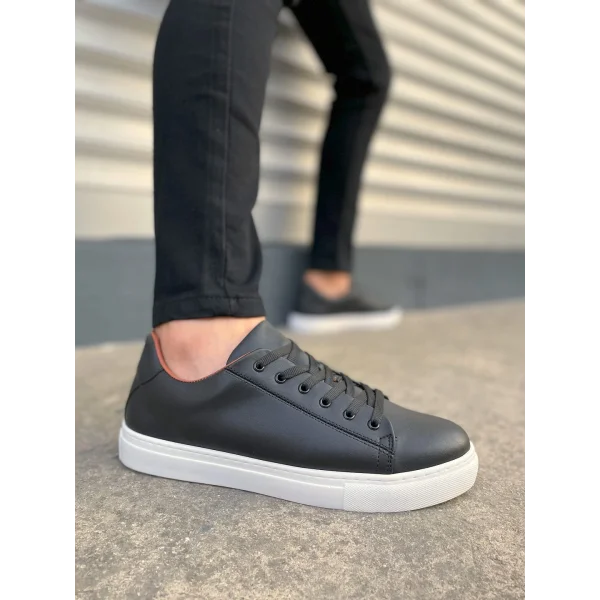 JY122 Mode Bağcıklı Cilt Erkek Günlük Sneaker Ayakkabı CBT - Siyah
