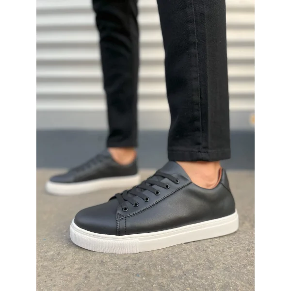JY122 Mode Bağcıklı Cilt Erkek Günlük Sneaker Ayakkabı CBT - Siyah