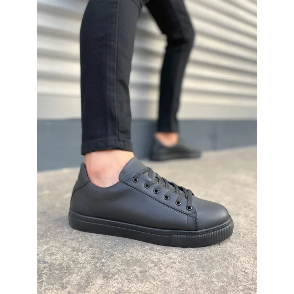 JY122 Mode Bağcıklı Cilt Erkek Günlük Sneaker Ayakkabı CST - Siyah