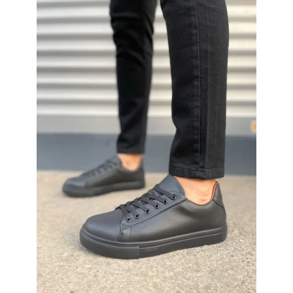 JY122 Mode Bağcıklı Cilt Erkek Günlük Sneaker Ayakkabı CST - Siyah