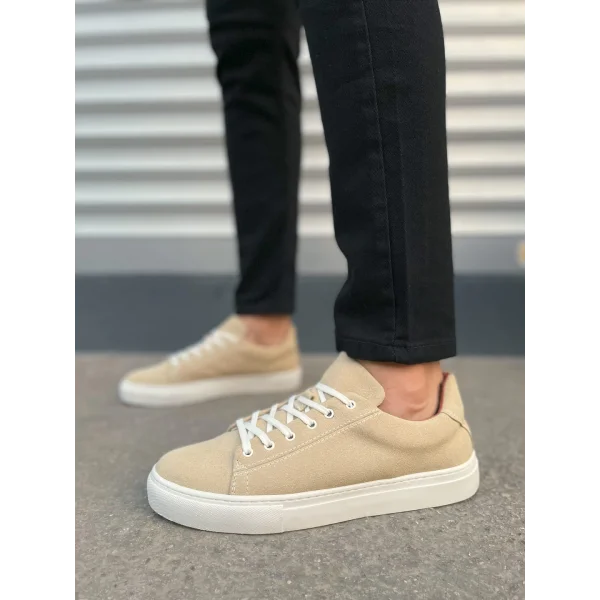 JY122 Mode Bağcıklı Süet Erkek Günlük Sneaker Ayakkabı SBT - Bej