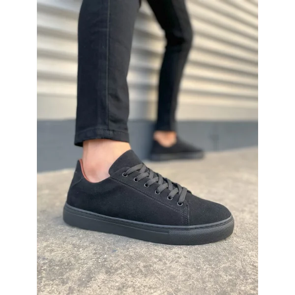 JY122 Mode Bağcıklı Süet Erkek Günlük Sneaker Ayakkabı SST - Siyah