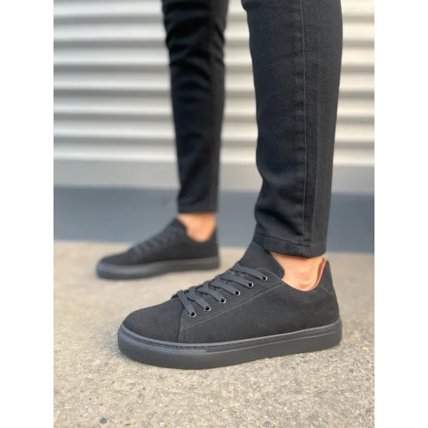 JY122 Mode Bağcıklı Süet Erkek Günlük Sneaker Ayakkabı SST - Siyah