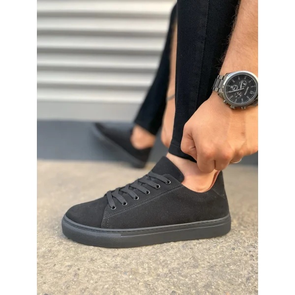 JY122 Mode Bağcıklı Süet Erkek Günlük Sneaker Ayakkabı SST - Siyah