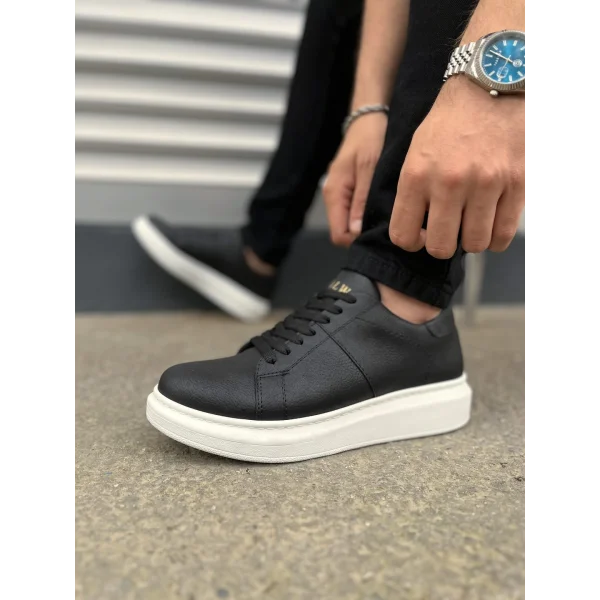 JY151 Boost Bağcıklı Cilt Erkek Günlük Sneaker Ayakkabı CBT - Siyah