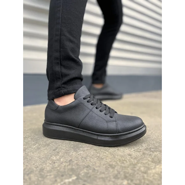JY151 Boost Bağcıklı Cilt Erkek Günlük Sneaker Ayakkabı CST - Siyah