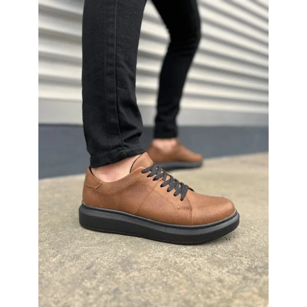 JY151 Boost Bağcıklı Cilt Erkek Günlük Sneaker Ayakkabı CST - Taba