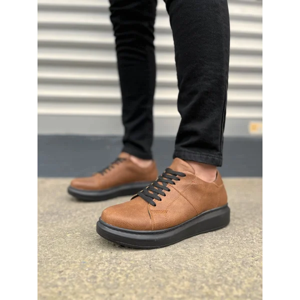 JY151 Boost Bağcıklı Cilt Erkek Günlük Sneaker Ayakkabı CST - Taba