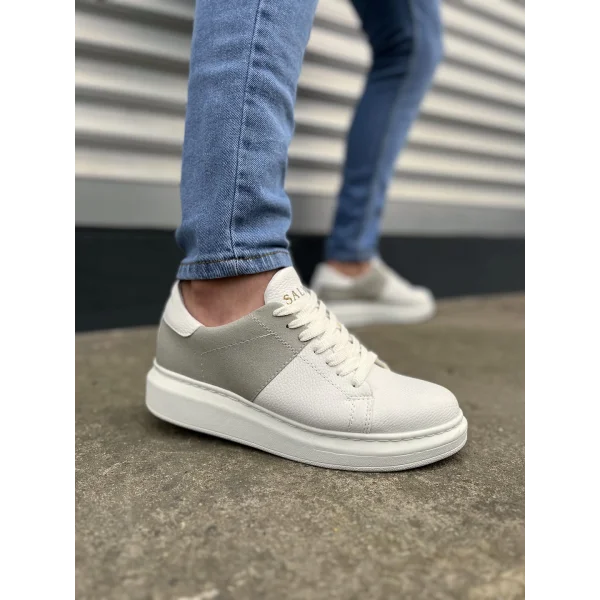 JY151 Boost Bağcıklı Cilt Süet Erkek Günlük Sneaker Ayakkabı CSBT - Beyaz/Gri