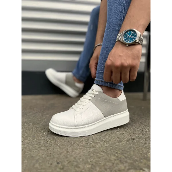 JY151 Boost Bağcıklı Cilt Süet Erkek Günlük Sneaker Ayakkabı CSBT - Beyaz/Gri