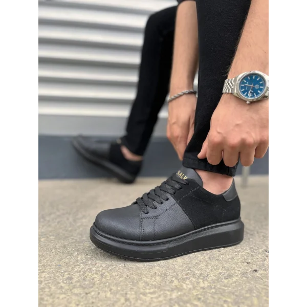 JY151 Boost Bağcıklı Cilt Süet Erkek Günlük Sneaker Ayakkabı CSST - Siyah