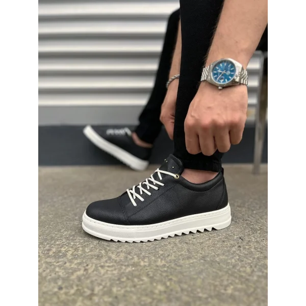 JY152 Cool Bağcıklı Cilt Erkek Günlük Spor Klasik Ayakkabı CBT - Siyah