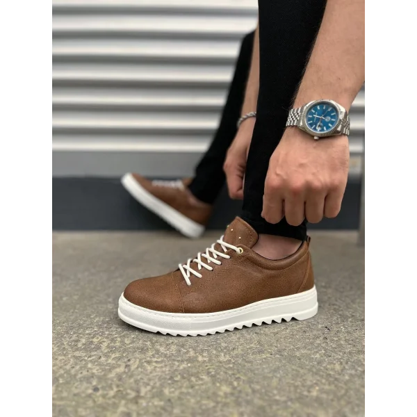 JY152 Cool Bağcıklı Cilt Erkek Günlük Spor Klasik Ayakkabı CBT - Taba