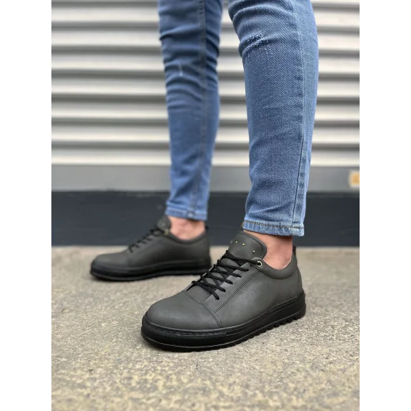 JY152 Cool Bağcıklı Cilt Erkek Günlük Spor Klasik Ayakkabı CST - Füme