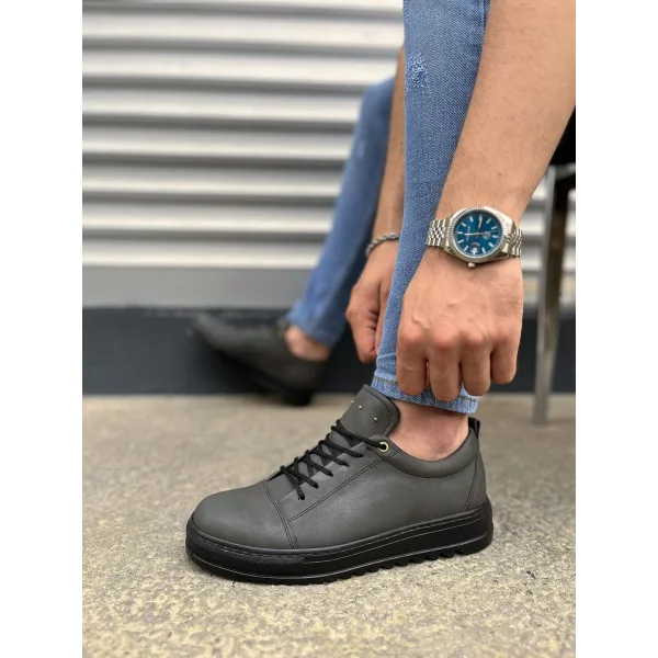 JY152 Cool Bağcıklı Cilt Erkek Günlük Spor Klasik Ayakkabı CST - Füme