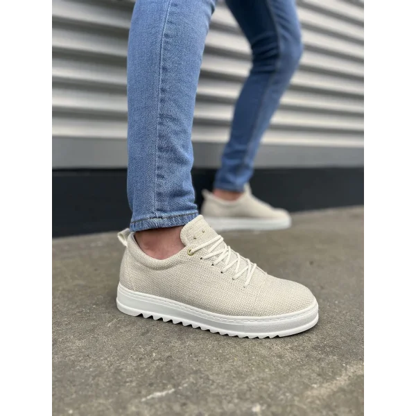 JY152 Cool Bağcıklı Keten Erkek Günlük Spor Klasik Ayakkabı KBT - Beyaz