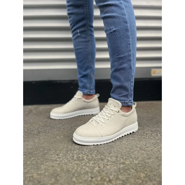 JY152 Cool Bağcıklı Keten Erkek Günlük Spor Klasik Ayakkabı KBT - Beyaz