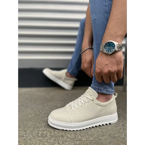 JY152 Cool Bağcıklı Keten Erkek Günlük Spor Klasik Ayakkabı KBT - Beyaz