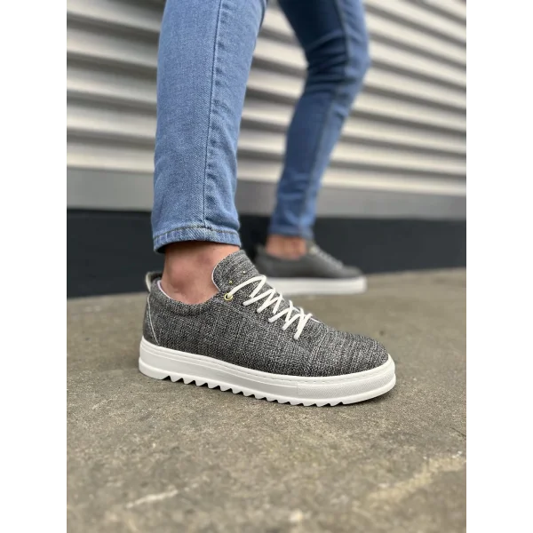 JY152 Cool Bağcıklı Keten Erkek Günlük Spor Klasik Ayakkabı KBT - Gri