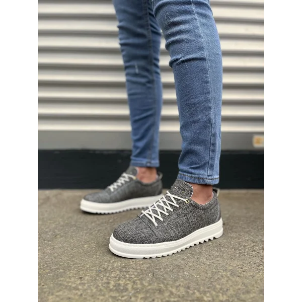 JY152 Cool Bağcıklı Keten Erkek Günlük Spor Klasik Ayakkabı KBT - Gri