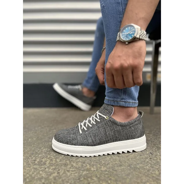 JY152 Cool Bağcıklı Keten Erkek Günlük Spor Klasik Ayakkabı KBT - Gri